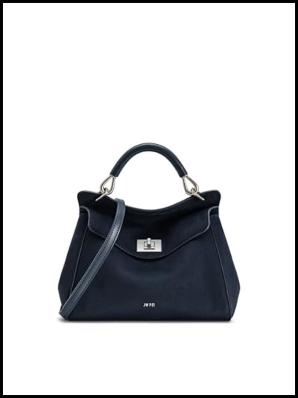 Faux Suede Top Handle Bag, Detachable Strap Crossbody, Silver Hardware,